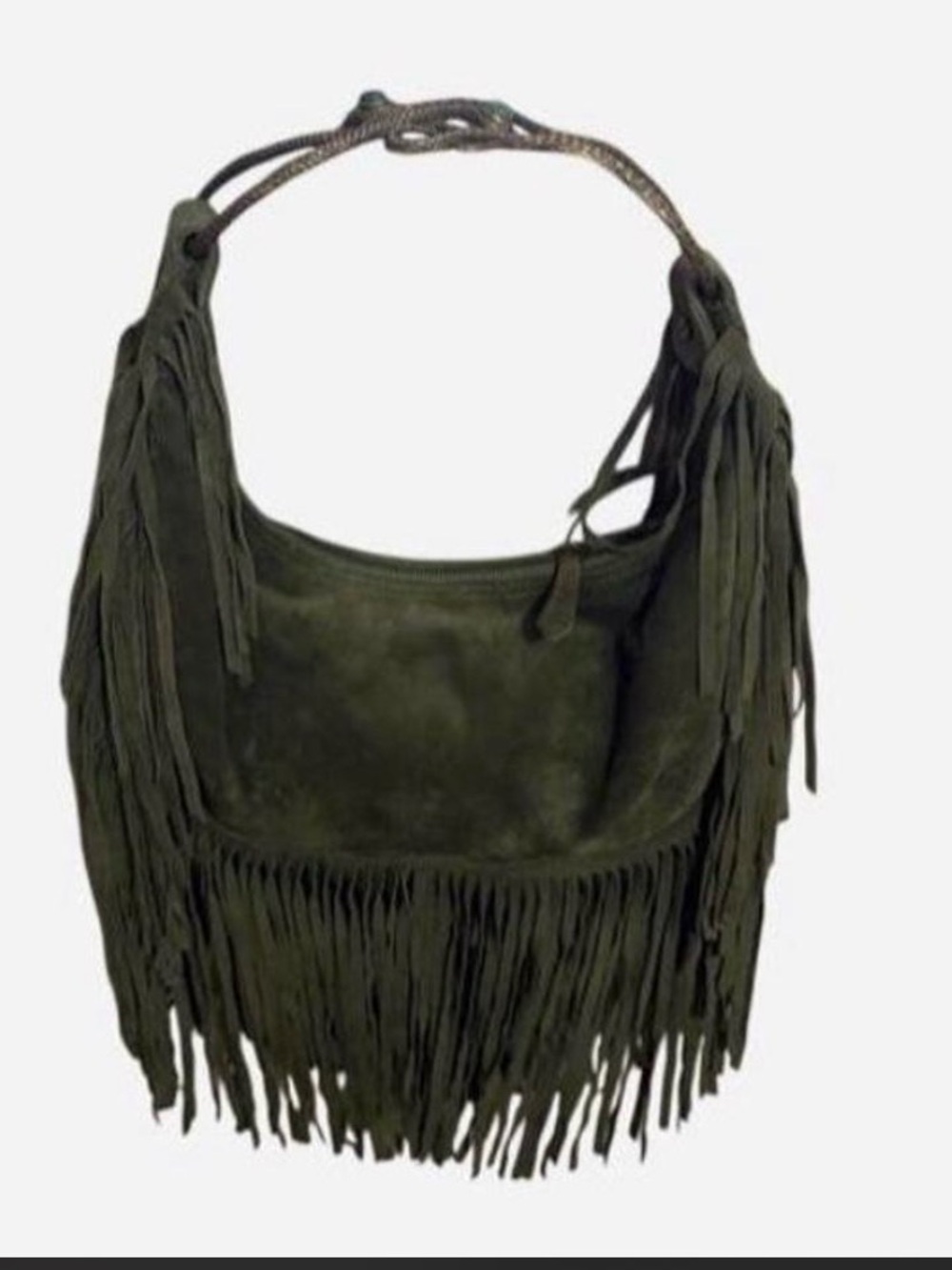 Valentino Garavani Olive Suede Fringe Shoulder Hobo